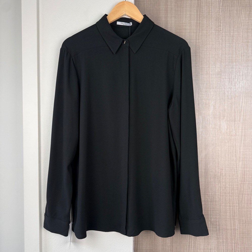 NEW MM Lafleur Black The Lagarde 3.0 Shirt Blouse Crepe Minimalist Size 12 - Picture 4 of 15